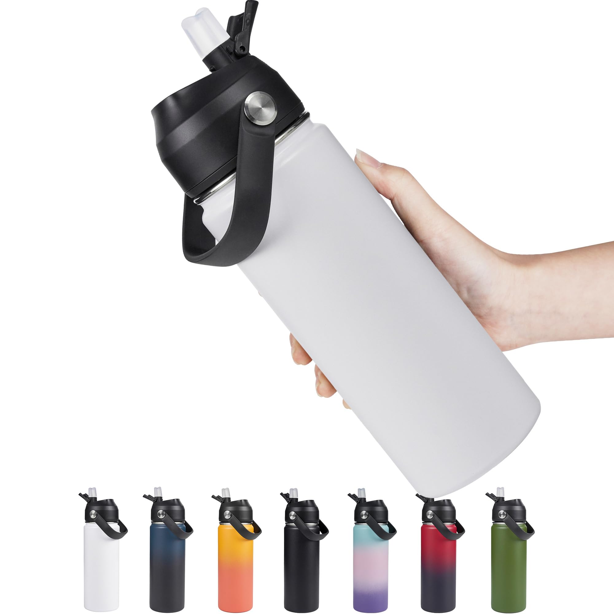 Photo 1 of 18oz Insulated Stainless Steel Water Bottle, Wide Mouth Double Wall Vacuum, Silicone Straw, Sweat & Leak Proof, BPA Free Insulated Water Flask for Travel, Keep Cold 24h Hot 12h, White