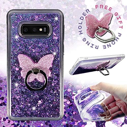 ZASE Galaxy S10e Clear Case, Compatible w/Samsung Galaxy S10E 5.8" Case [Liquid Glitter Sparkle Bling] Protection Cover Waterfall Floating Quicksand Shockproof w/[Phone Ring Holder] (Purple)