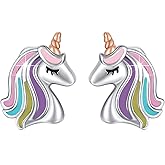TUGHRA Dainty Unicorn Stud Earrings for Women, S925 Sterling Silver Hypoallergenic Earrings with Flat Backs, Unicorn Gifts for Daughter, Teenage, Niece Valentine‘s Day, Birthday