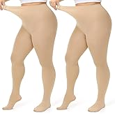 beister Plus Size Tights for Women, 2 Pairs 70D Opaque High Waist Pantyhose, Solid Color Soft Stockings Women
