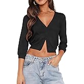 Ezbelle Women's V Neck Tops Cardigan Sweater Summer Crop Shirt 3/4 Sleeve Shrugs Sweaters Knit Button Clothes 2026
