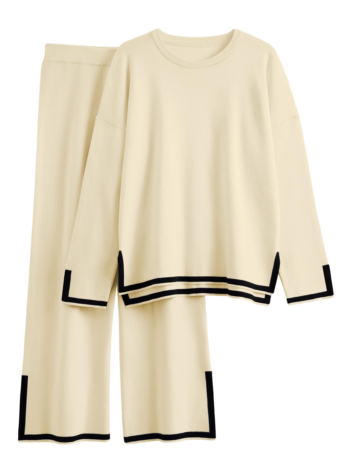 LILLUSORY Set di 2 pezzi in maglia per le donne Set tuta alla moda, Nero, S
