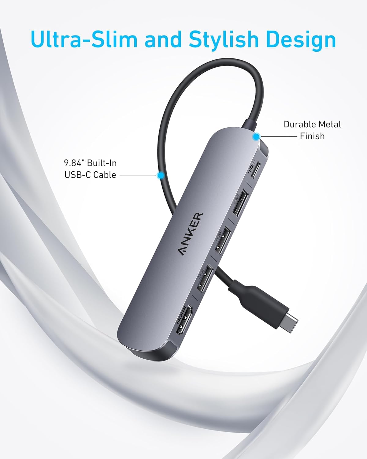 Anker USB C Hub, 5-in-1 USB Hub for Laptops, 4K HDMI Multiport Adapter with 90W Max Power Delivery, USBC & USBA Data Ports USB C Dongle, Compact for MacBook, Dell, and More (Charger Not Included)