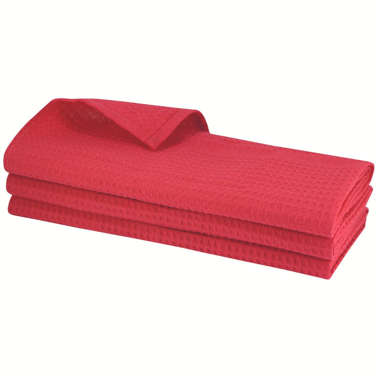 3 x tea towels made of 100% cotton waffle pique in red/kitchen towel/cleaning cloth.