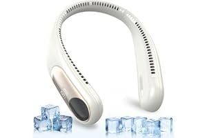 NAMECUTE Portable Neck Fan,Personal Wearable Bladeless Fan,LED Display,4-Speeds,6000mAh USB Rechargeable,360° Strong Cooling Wind,Hands Free,White Elephant Gift,Christmas Gifts for Men Women (Light grey)