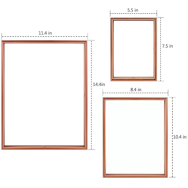 GOLDEN STATE ART, 7 PACK FLOATING FRAMES FOR ONE 11X14, TWO 8X10, AND FOUR 5X7 PICTURES. ALUMINUM PHOTOS FRAME FOR WALL DISPLAY (ROSE GOLD)
