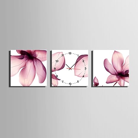 Amazon Co Jp E Home 紫の蓮の花 時計壁時計壁掛け時計飾り時計個性掛け時計 25x25cm 3pcs ホーム キッチン