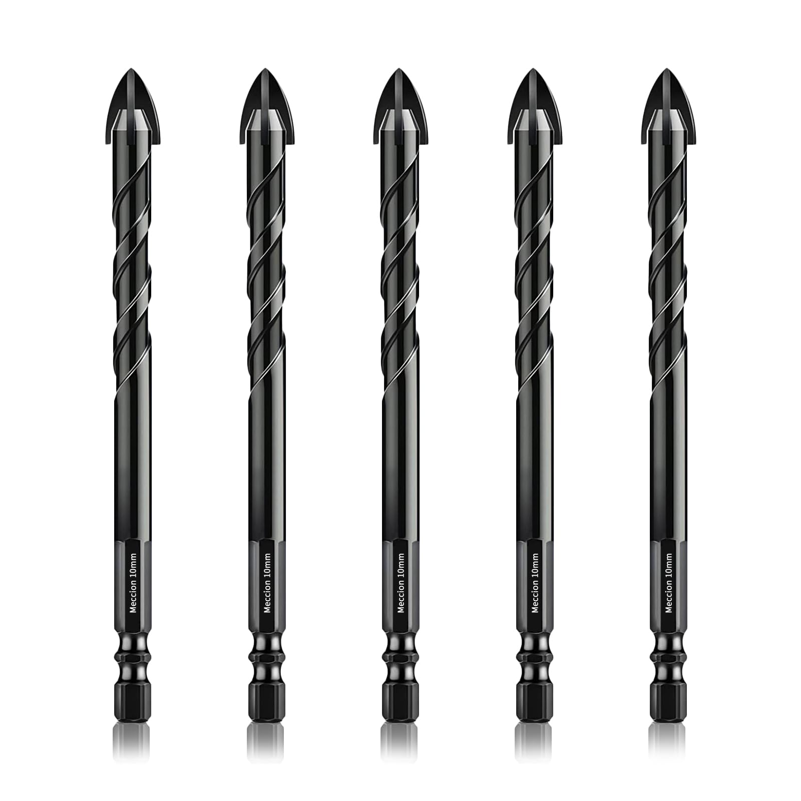 Meccion Tile Drill Bit 10mm x 5Pcs Professional Cross Tungsten Carbide Tip Drill Bits for Tile, Brick, Glass, Porcelain, Plastic, Wood, Cement, Mild Metal โ image 1