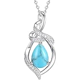FANCIME Teardrop Gemstone Necklace for Women S925 Sterling Silver Elegant Ribbon Pendent Birthday Gifts for Her, 16"+2" Inches