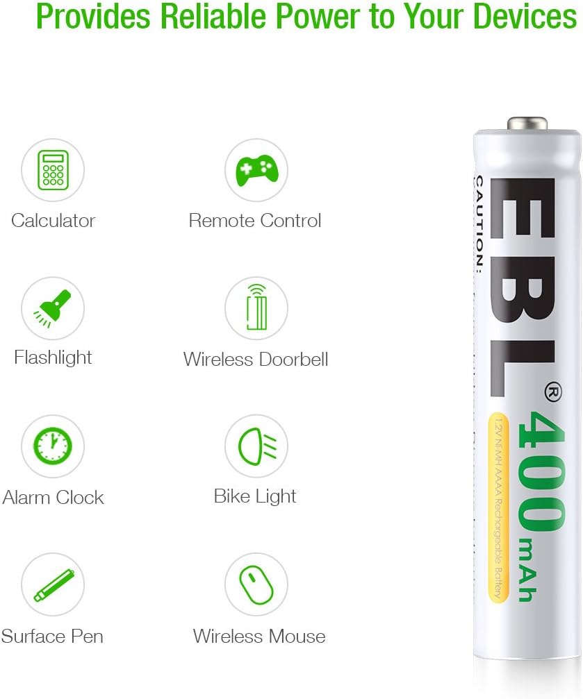 EBL AAAA Batteries, 1.2V 400mAh Ni-MH AAAA Rechargeable Batteries for Surface Pen, 4-Pack: Health & Personal Care