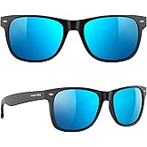 WISTON Wood Grain Polarized Sunglasses for Men and Women, UV400 Protection,TR90 Retro Mens Sunglasses W8809-Blue