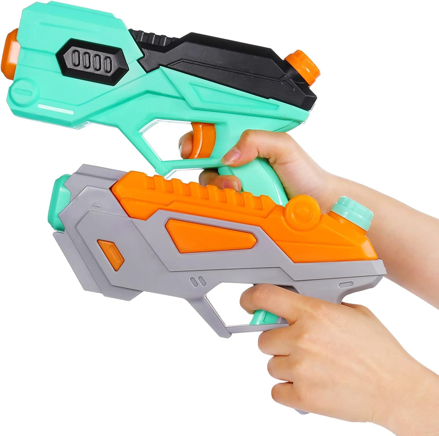 SNAEN 2 Pack of Different Shapes Squirt Water Gun Summer Toy for Swimming Pool Party and Outdoor Activity Easy Operate Beach Water Fighting Blaster with High Capacity Suitable for Ages 3+ (Green/Gray): Toys & Games