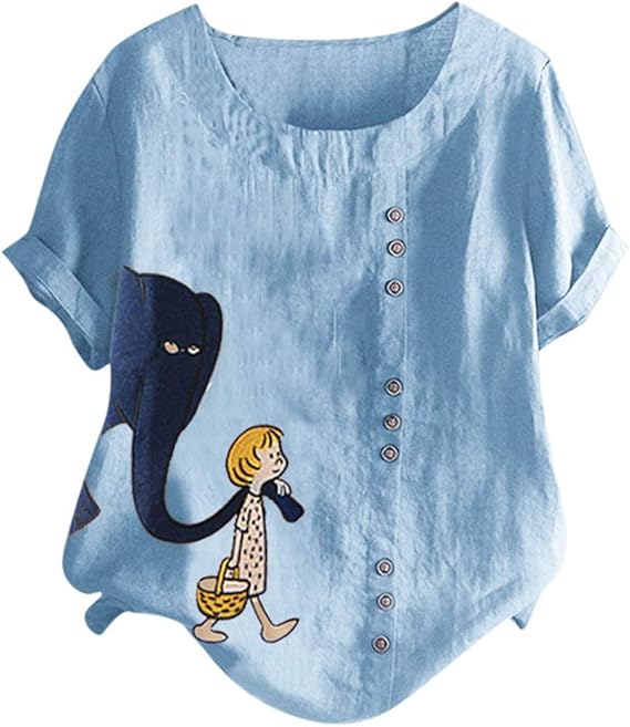 Amazon Co Jp シャツ レディース 半袖 Hodarey カジュアル ゆったり リネンtシャツ Oネックシャツ 漫画柄 ボタン チュニック シャツ ブラウストップス ゆったり 綿麻 大きいサイズ 大人 シャツ レディース 半袖 ブラウス 体型カバー シンプル 春 夏 秋 腕時計