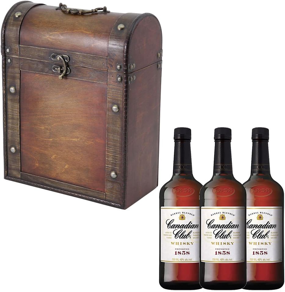 3 x Canadian Club Blended Whiskey in Antique Effect Gift Box With Handcrafted Gifts2Drink Tag