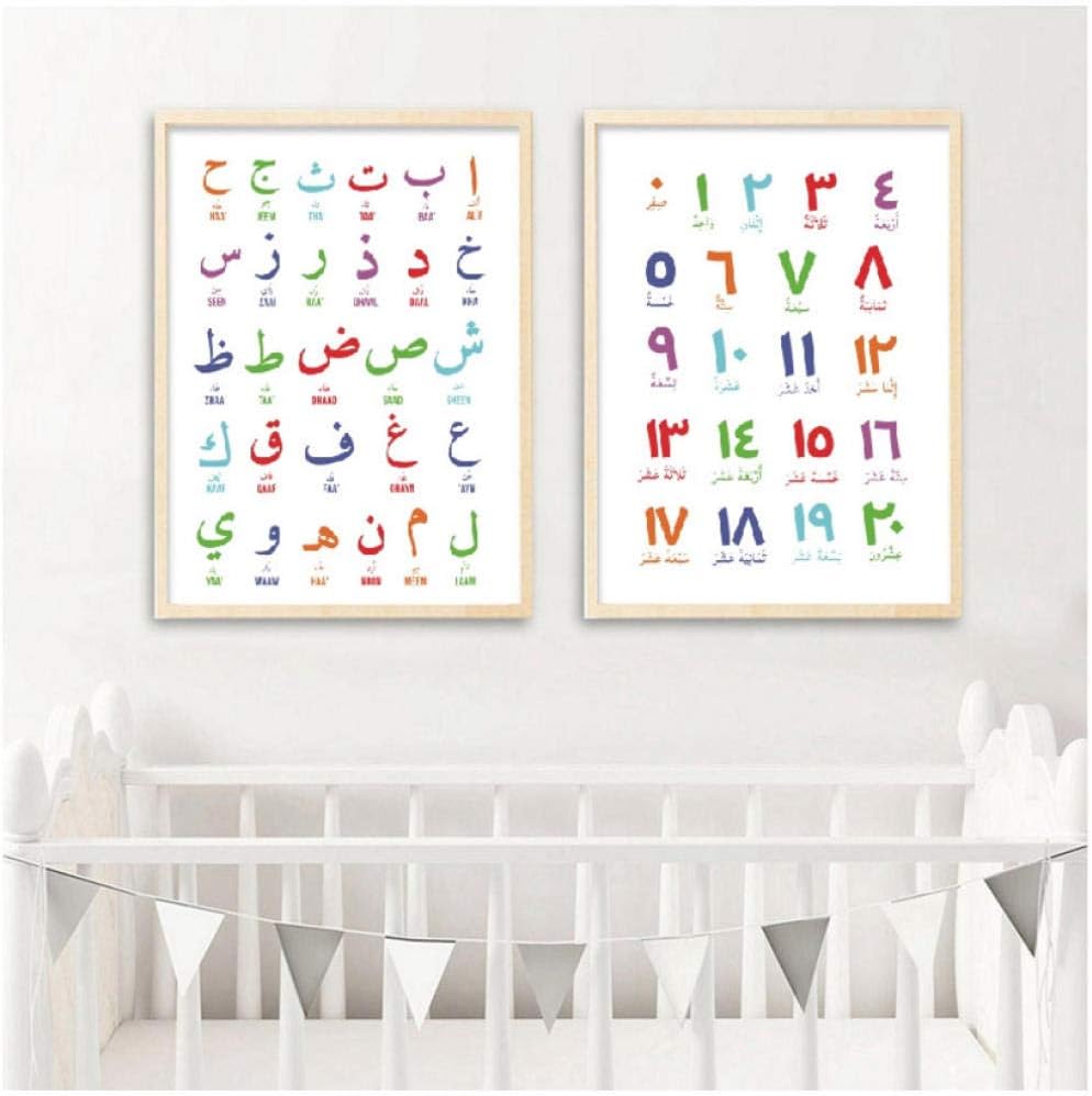 Wall Art Canvas Painting Arabic Letters Alphabets Numerals Poster Prints Nursery Kids Room Wall Art Decor 42X60Cmx2 Pcs No Frame