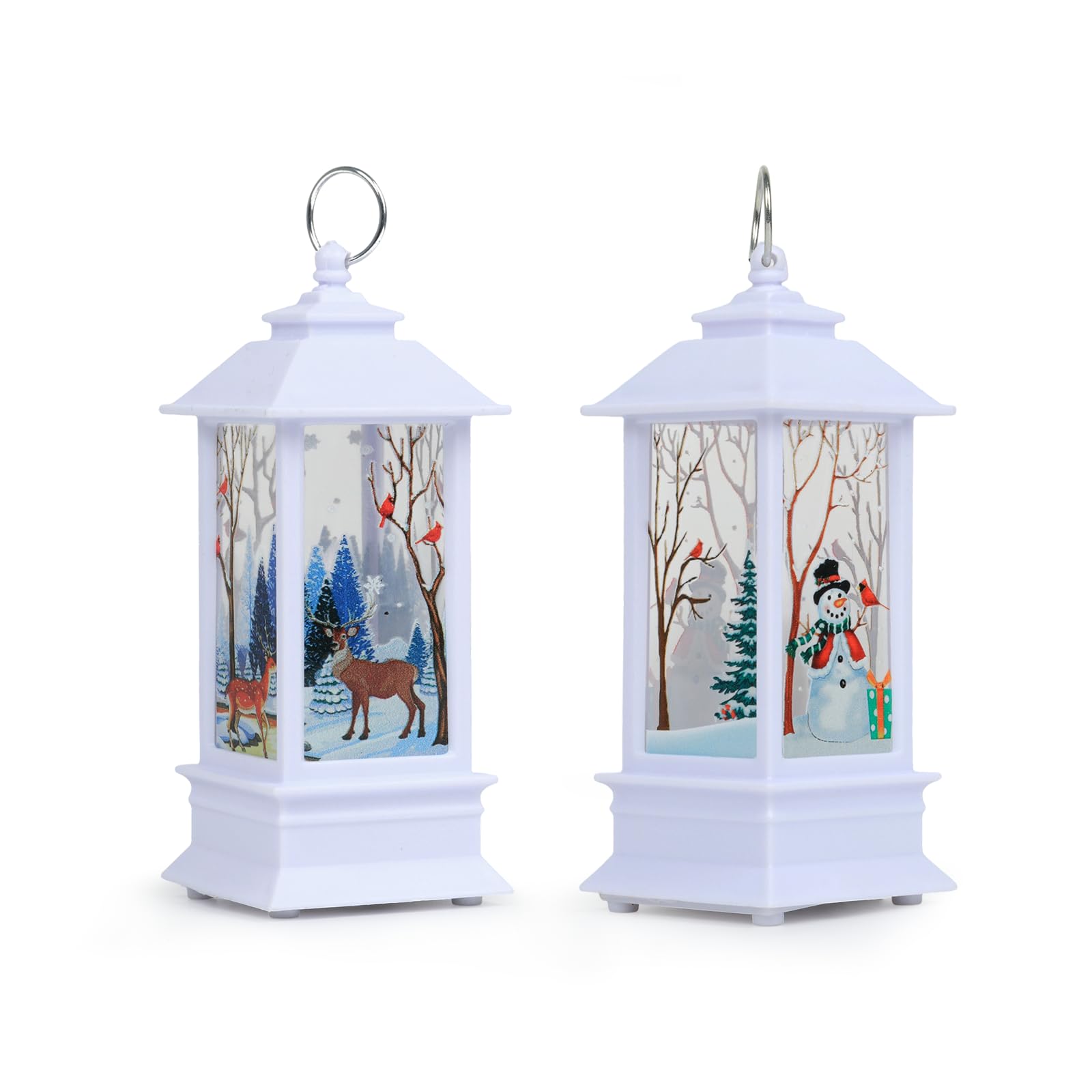 Christmas Lanterns Indoor 2PCS Christmas Lanterns Outdoor Christmas Decorations Lights White Snowman Elk Light with LED Tea Light Candles for Xmas Decoration Outdoor and Indoor
