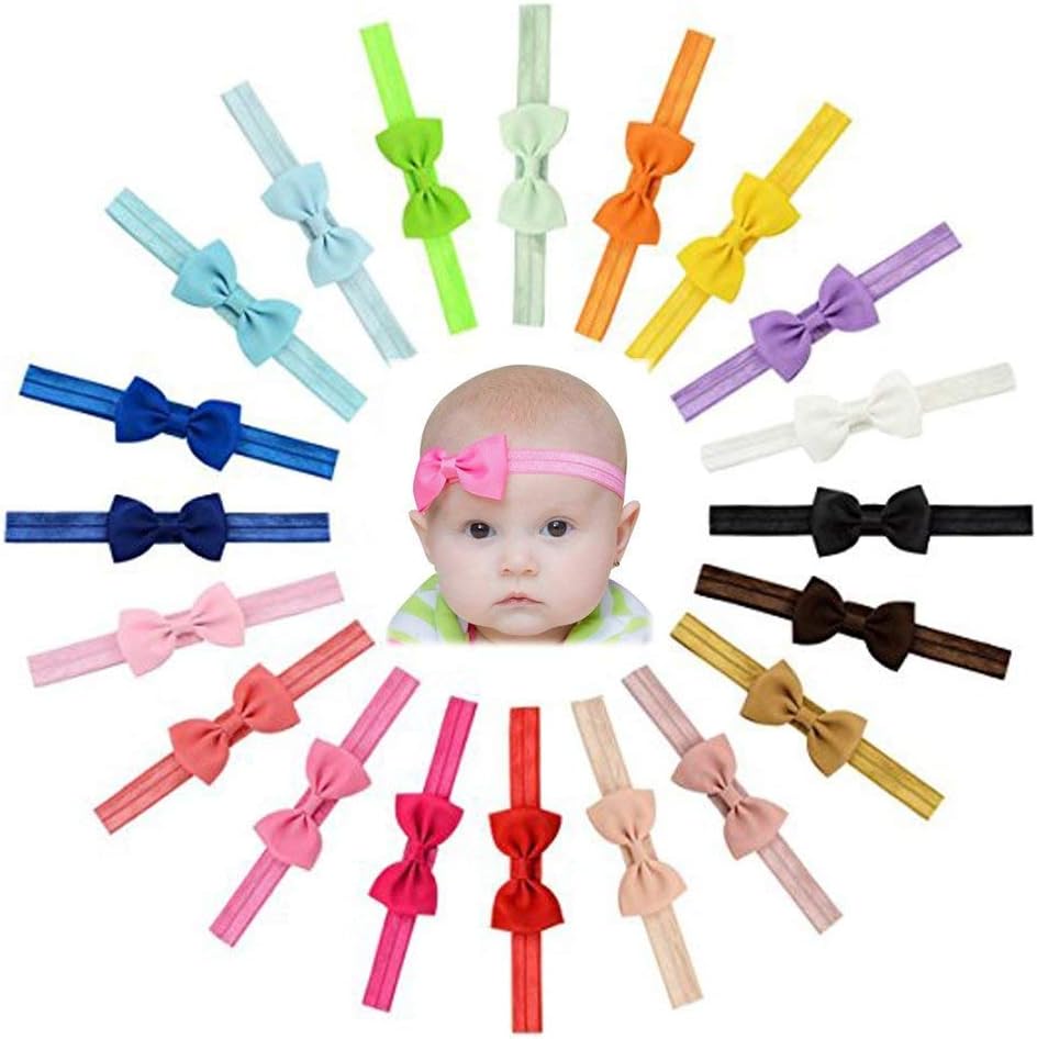 Enuo 20Pcs Baby Girls Headbands Hair Bow Elastic Headbands for Newborn and Baby Girls