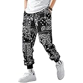 Drazrtosz Men's Bandana Paisly Drawstring Jogger Pants Cashew Printed Sweatpants Skateboard Loose Swag Trousers with Pockets