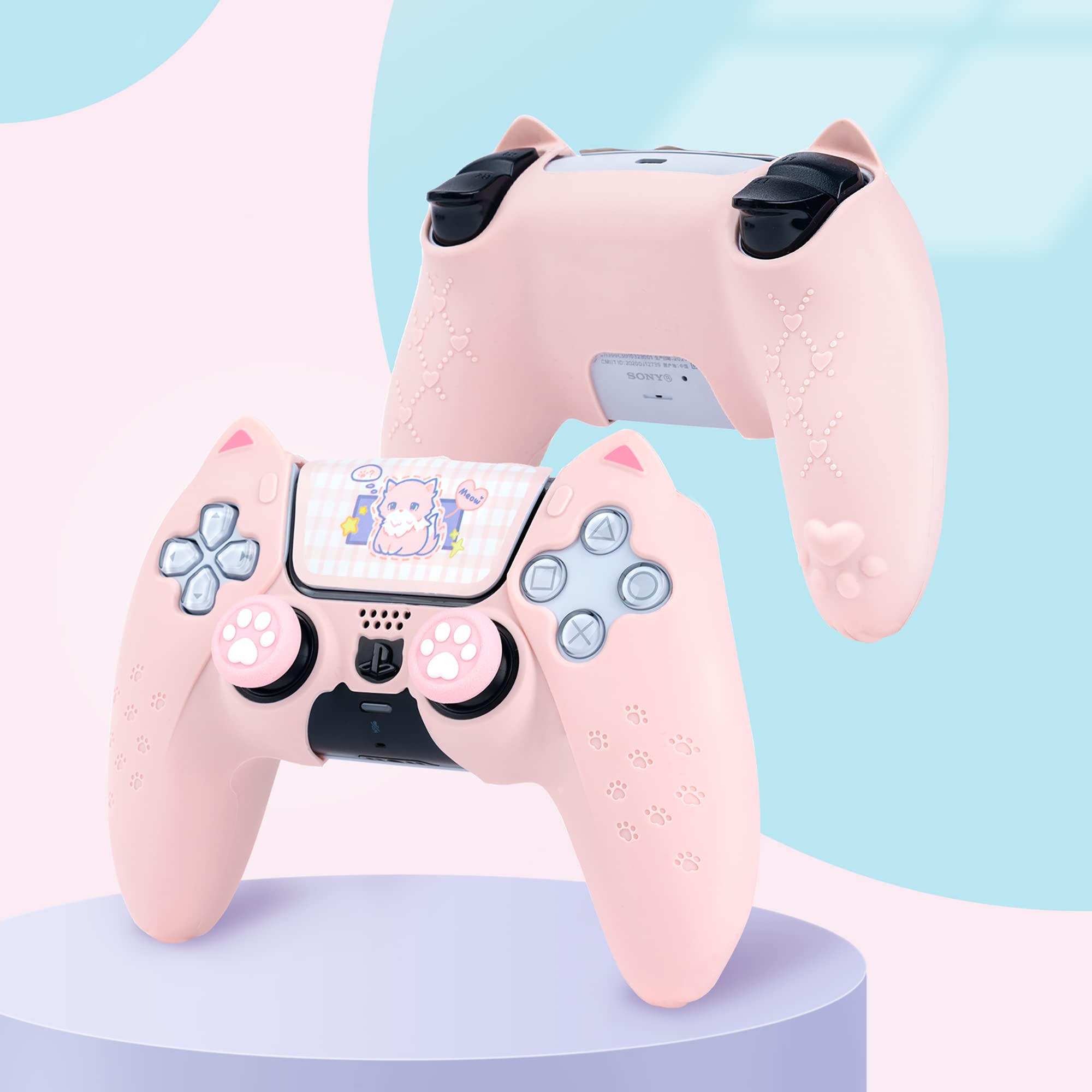 GeekShare Cat Paw PS5 Controller Skin Anti-Slip Silicone Skin Protective Cover Case for PlayStation 5 DualSense Wireless Controller (Pink)