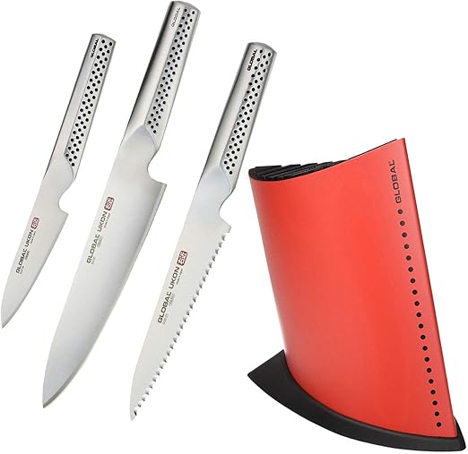 Amazon Com Global Ukon 4 Piece Knife Set With 10 Slot Knife Block