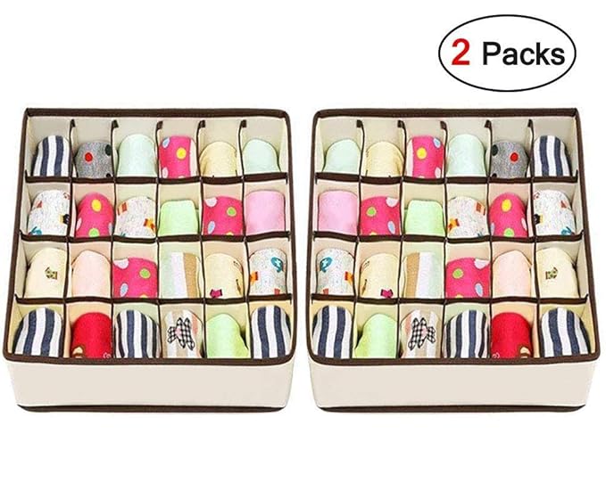 joyoldelf 2 Paquetes Textil organizadores cajón divisores, 24 Celdas Plegable Ropa Interior Cajas de Almacenamiento para almacenar Calcetines, Bufandas, Sujetador