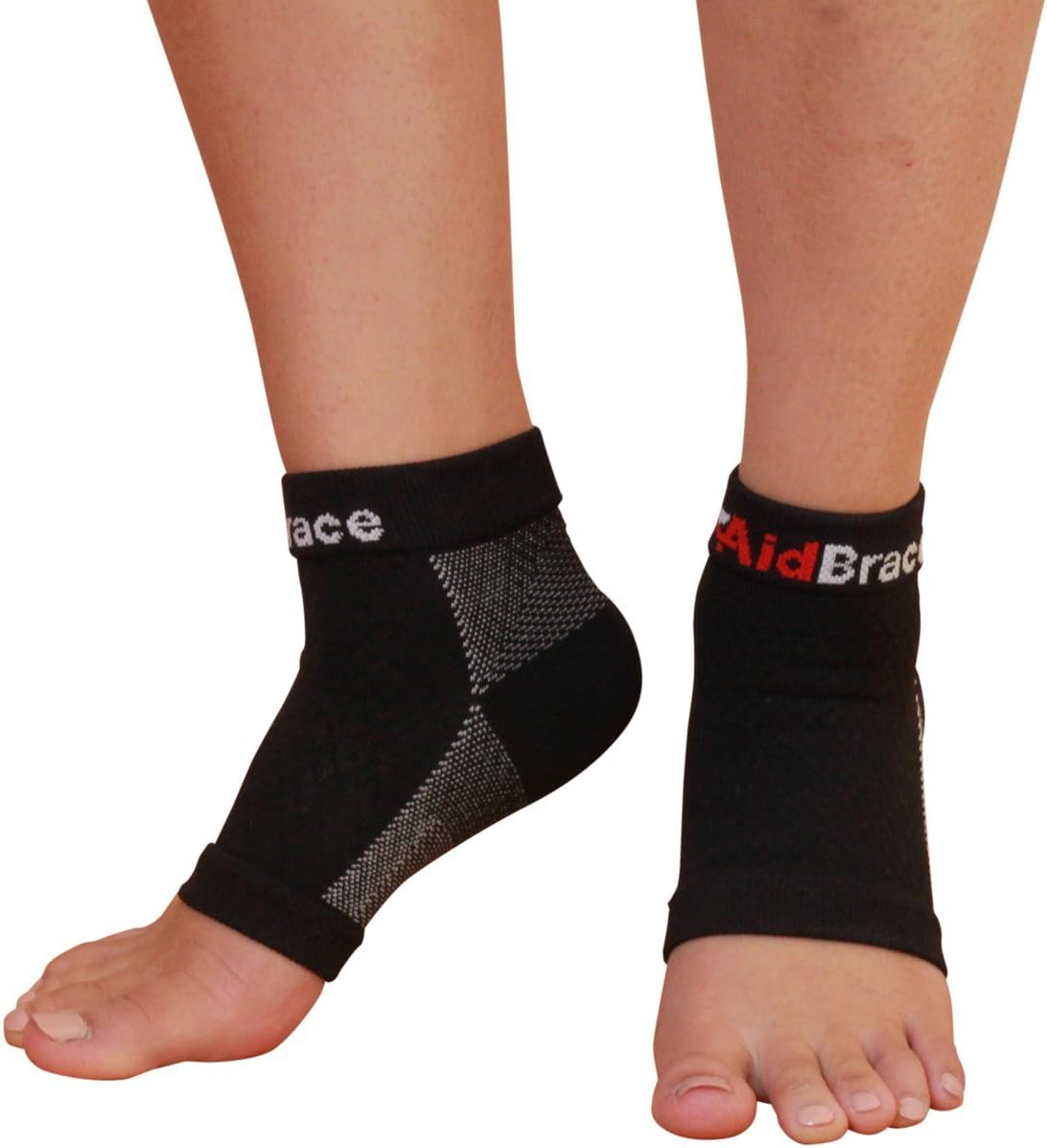 AidBrace Plantar Fasciitis Foot Sleeves - Graduated Compression Socks (Pair) - Heel and Arch Support for Men and Women (S/M)