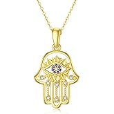 YDD 14K Solid Gold Evil Eye Necklace for Women Hamsa Hand Evil Eye Pendant Necklace Gold Hamsa Jewelry for Women 16+2 Inch