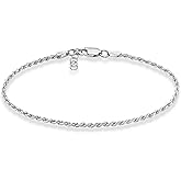 Miabella Solid 925 Sterling Silver Italian 2mm, 3mm Diamond-Cut Braided Rope Chain Bracelet for Women Men, Made in Italy