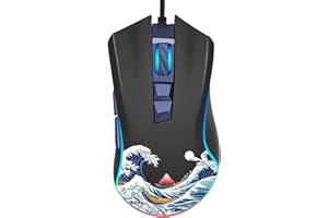 COSTOM G705 Wired Gaming Mouse, RGB Backlit PC Gaming Mouse with Adjustable 12000DPI/7 Programmable Buttons, Gamer Computer USB Mouse for Windows Mac Laptop PC, Great Wave Off Kanagawa