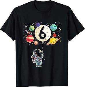 6 Years Old Birthday Boy Gifts Astronaut 6th Birthday T-Shirt