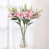 XIZHI 5 Pcs Artificial Lily Flowers 22.6" Faux Silk Lily Flowers Real Touch Fake Lily Floral for Home Party Wedding Table Centerpiece Decor (Pink)