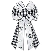 Estivaux Large Christmas Bows for Wreath, Christmas Tree Wreath Bow Black White Buffalo Plaid Bow Xmas Burlap Tree Topper Bows for Front Door Wall Indoor Outdoor Christmas Decorations
