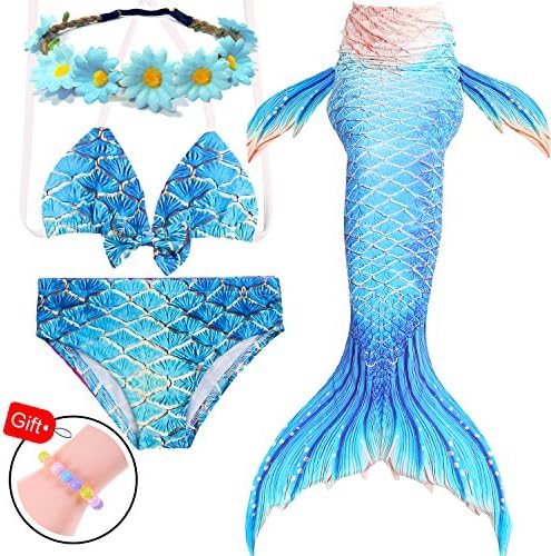 Jeferym 4PCS Girls Swimsuits Mermaid Tail for Swimming Bikini Set Toddler Big Girl 3-14Y