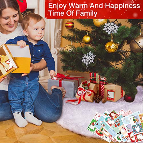 Joyjoz Christmas Tree Skirt, Small/Large White Christmas Tree Skirt (30 Inch) with 48 PCS Stickers，Luxury Faux Fur for Christmas Decorations Holiday, Xmas Ornaments - Thumbnail 6
