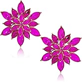 Crystal Flower Burst Stud Earrings - Elegant Hypoallergenic Large Big Sparkly CZ Cubic Zirconia Rhinestone Daisy Sunflower Floral Cluster Flower Stud Earrings Bridal Wedding Party Prom Costume Jewelry for Bride Bridesmaids Women Birthstone Birthday Gift