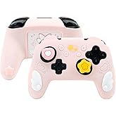 GeekShare Switch Pro Controller Skin Set,Anti-Slip Silicone Protective Cover Skin Case for Switch Pro Controller with 2 Thumb Grip Caps and 2 Stickers - Star Wings Series (Pink)
