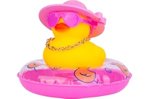 MuMyer Yellow Duck Car Ornaments Rubber Duck Car Dashboard Decorations with Love Glasses Mini Swim Ring Sun Hat Necklace for Car Dashboard Decoration(D6)
