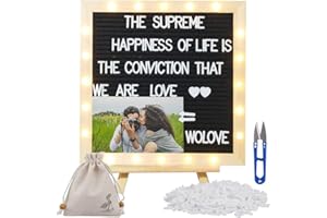 Black Felt Letter Board with Lights, Built-in LED Lights -Message Board Adjustable Stand, 340 Letters,- for Menus, Pregnancy 