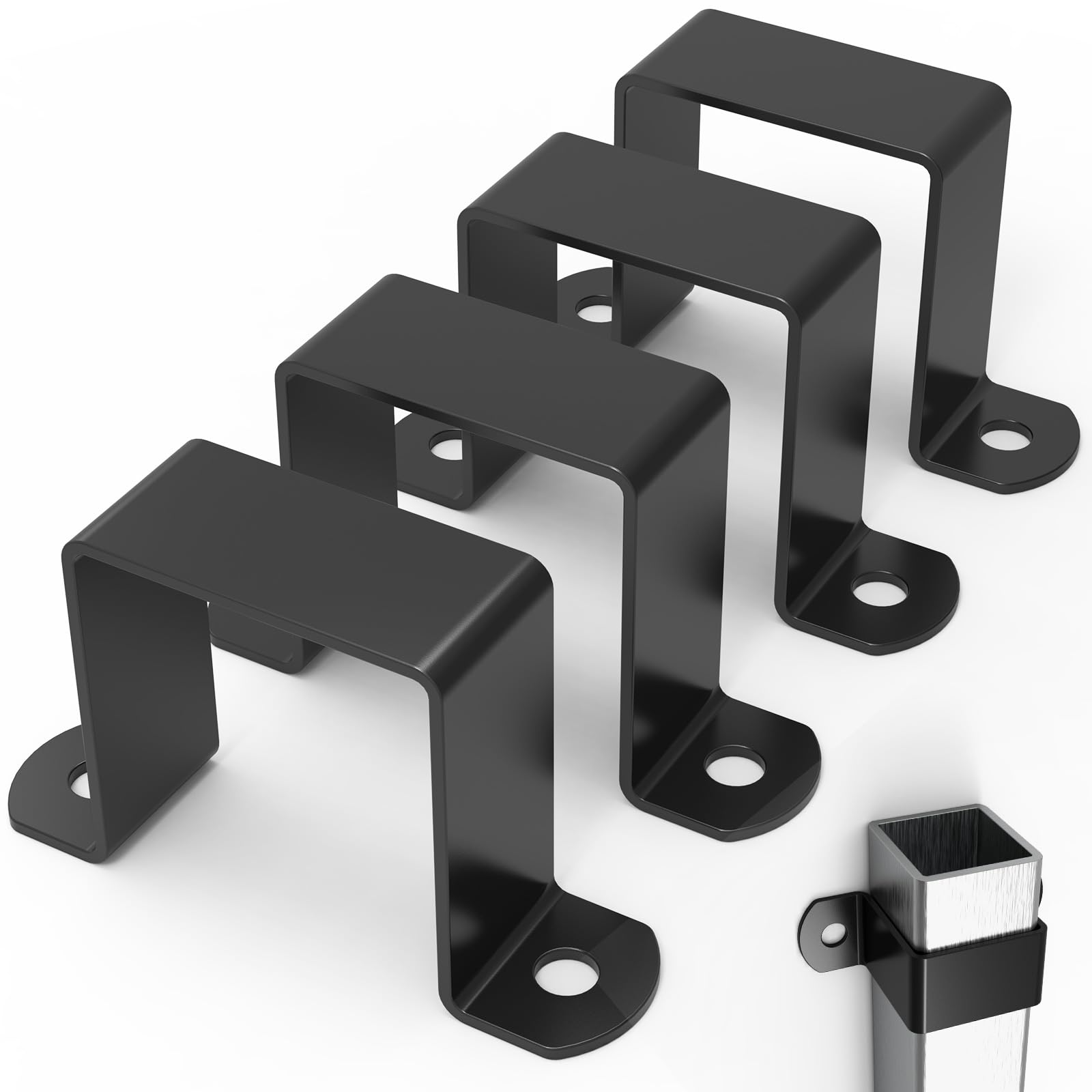 Photo 1 of 1.5"x1.5" Square Tube Strap Clamp, U shaped Steel Pipe Clamp Bracket, Square Pipe Clamp, Powder Coated Black