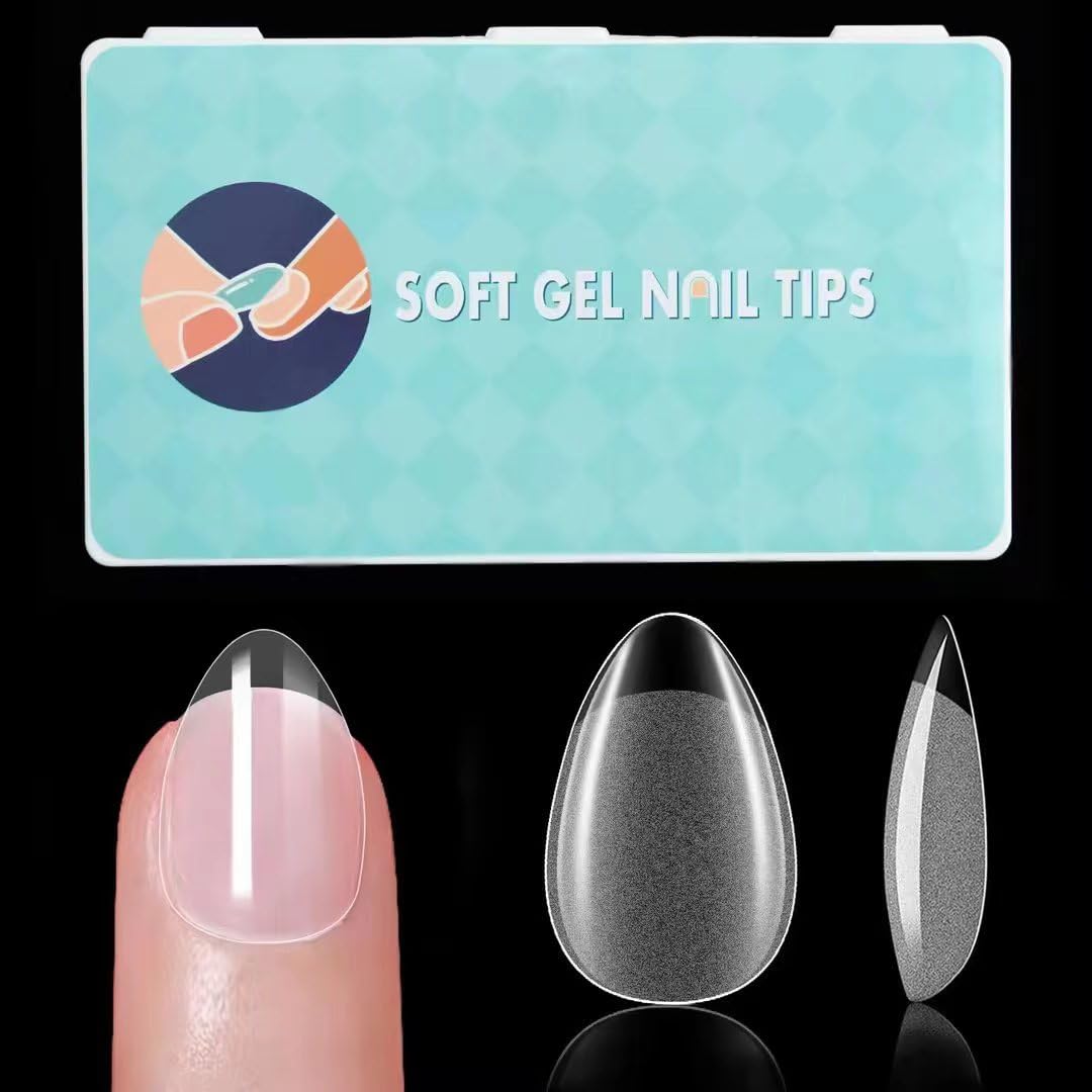Photo 1 of Extra Short Almond Nail Tips, 600PCS Soft Nails, Half Matte Full Cover Clear Gelly Press on Flase Nail Tips for Nail Extensions Home DIY Nails 12 Sizes