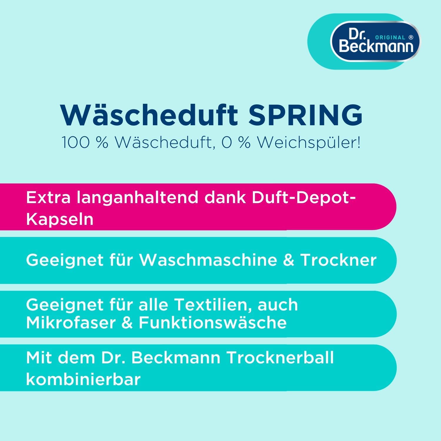 Dr. Beckmann Wäscheduft Spring | Für frischen und langanhaltenden Duft | Ohne Weichspüler | Für alle Textilien geeignet | 250 ml 2