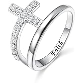SHAOAN Cross Ring for Women 925 Sterling Silver Cubic Zirconia Fashion Band Faith Promise Rings for Her Mothers Day Gift for Wife Mom