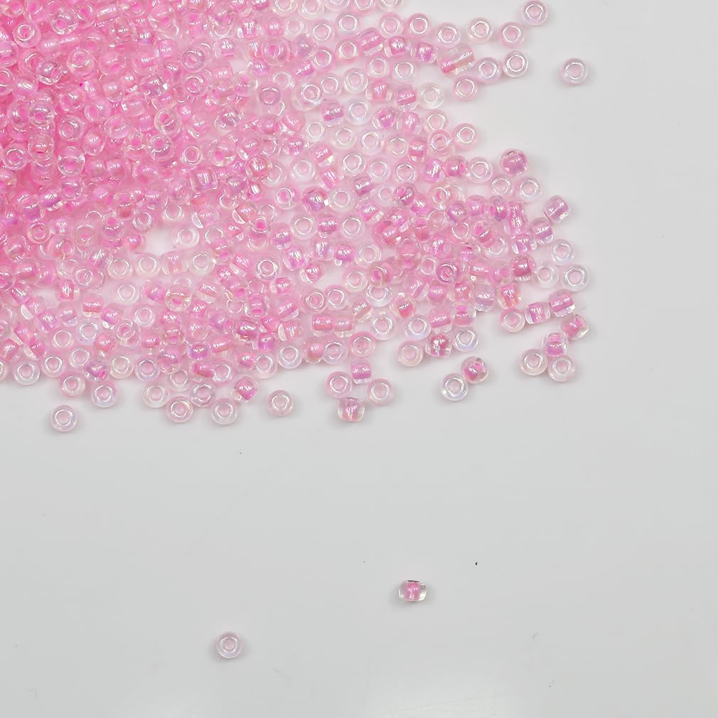 Tibaoffy Transparent Pink Lined Beads Size 8/0 Crafts Glass Seed Beads 3mm for Jewelry Making (Total About 100g About 3600pcs)