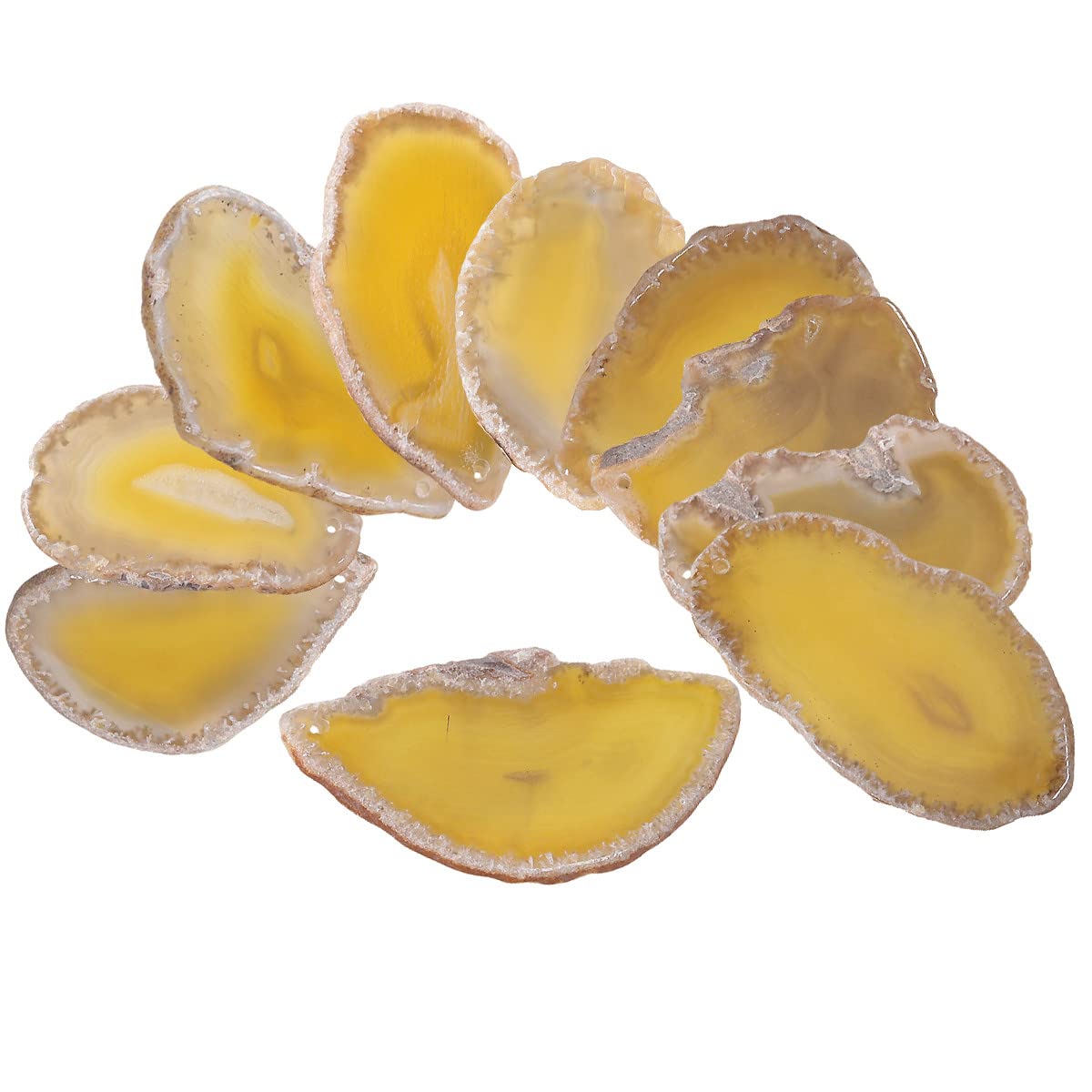 Nupuyai 10pcs Yellow Top Drilled Agate Slices, Irregular Polished Geode Agate Stone Pendant for Jewellery Making DIY Artwork, Slab Name Place Cards Set