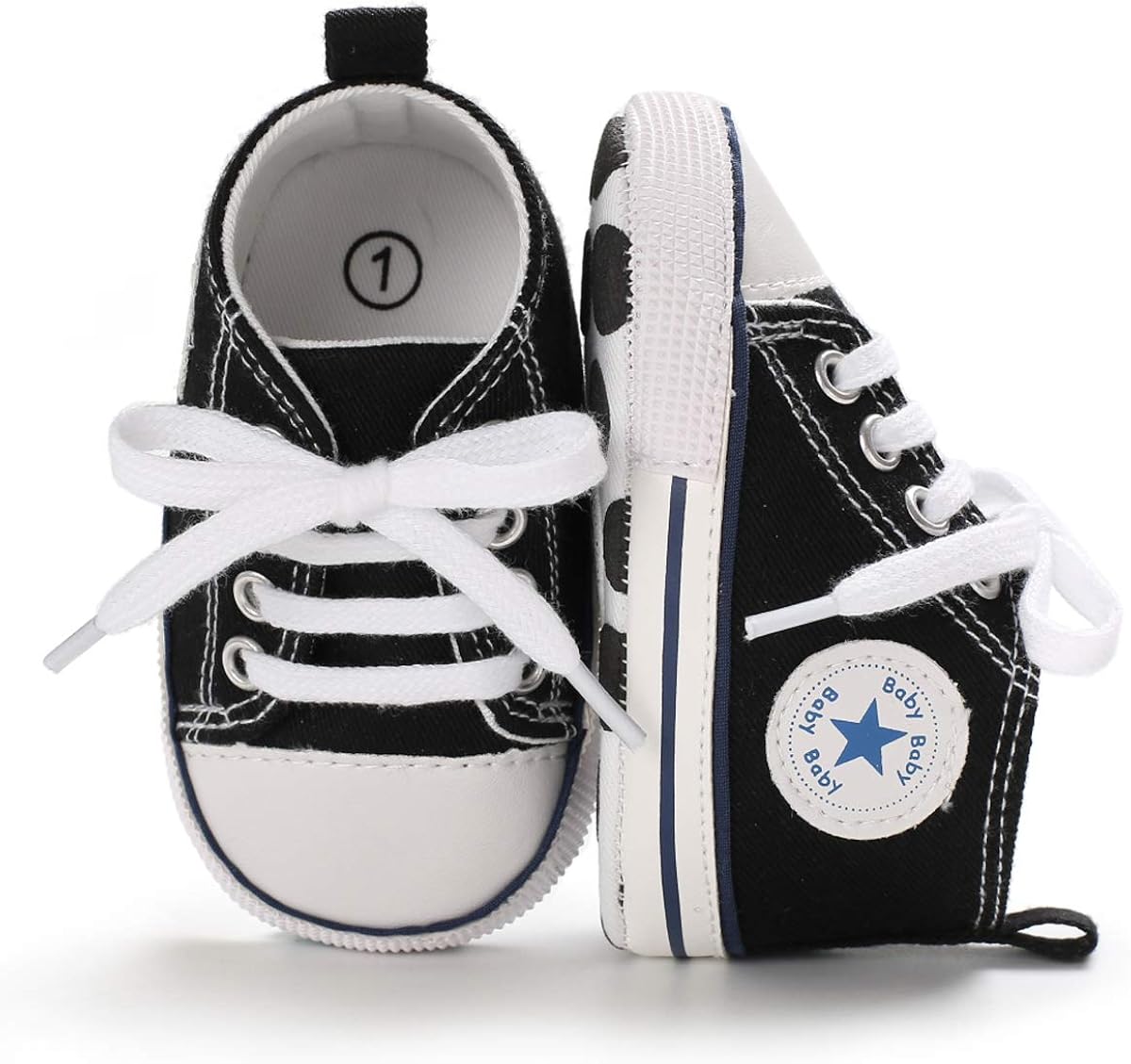  | Tutoo Unisex Baby Boys Girls Star High Top Sneaker Soft Anti-Slip Sole Newborn Infant First Walkers Canvas Denim Shoes | Sneakers