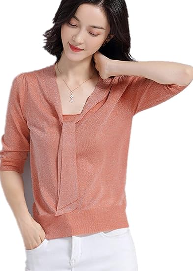 Amazon Yuy トップス ブラウス サマーニット ボウタイ 半袖 着痩せ カットソー レディース Vネック S 2xl シャツ ブラウス 通販
