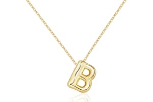 Rhinelife Letter Necklace Bubble Initial Pendant Necklaces for Women Girl Cute Alphabet 14K Gold Plated Design Balloon Puffy Name Personalized Teen Jewelry