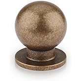Haliwu 10 Pack 1" Solid Round Antique Brass Knobs for Drawers, Dressers | Lightweight Yet Sturdy Aluminum, Rustproof, Smooth Surface, Easy Installation with Screws, for Kitchen &amp; Bathroom