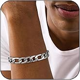 MISWOYI 14K Gold/Silver 316L Waterproof Stainless Steel Bracelet For Men, Stylish Figaro Chain, W:10mm, L:7.0",7.7",8.3" Hypoallergenic Jewelry, Come with Box