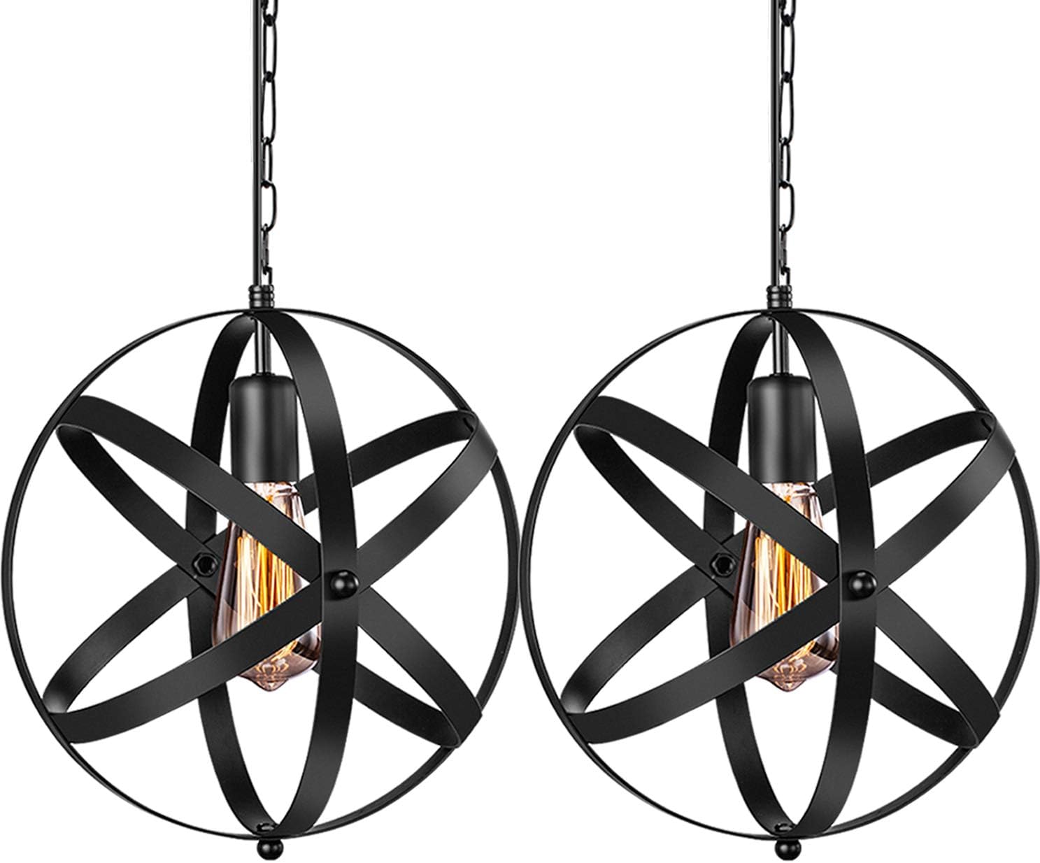 Industrial Pendant Light, 2 Pack Vintage Spherical Pendant Light Fixture with 39.3 Inches Adjustable Metal Chain - - 